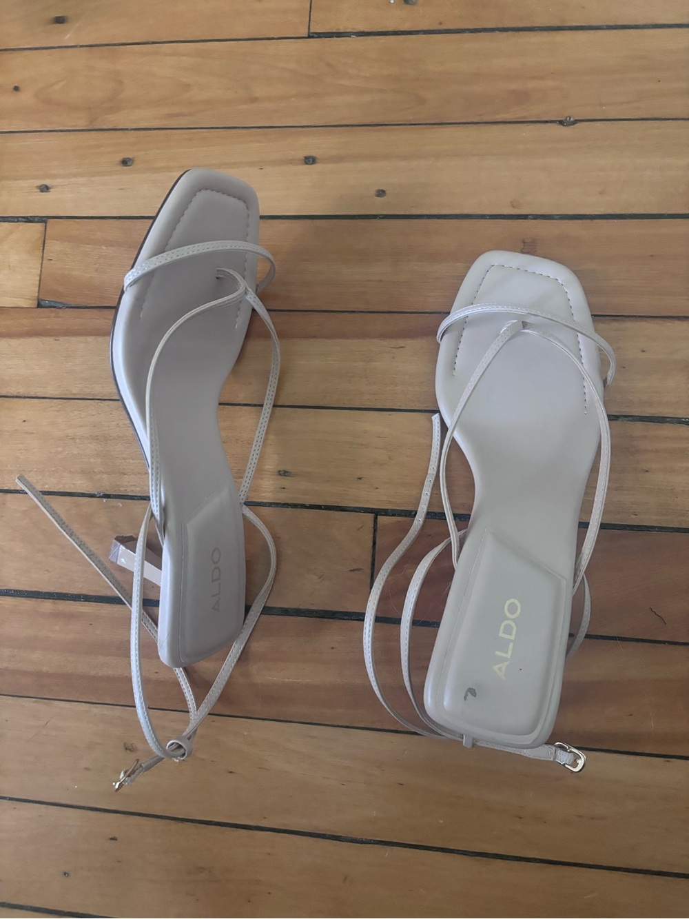 ALDO Nude Patent Leather Ankle Strap Heels – Size 8.5